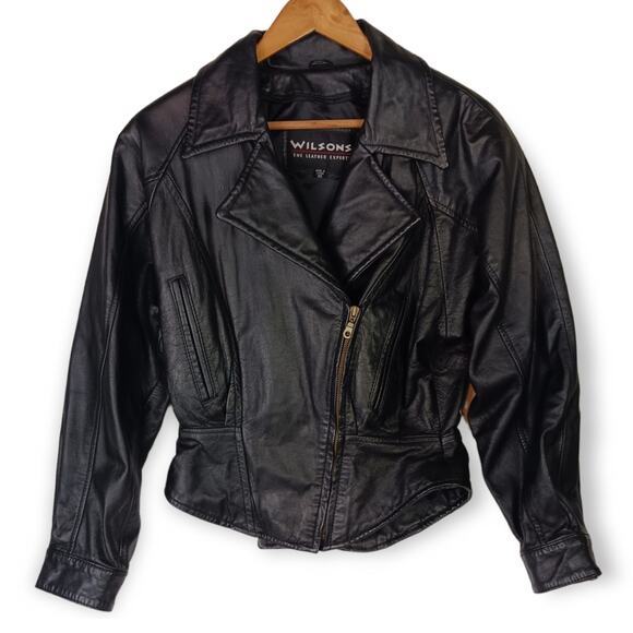 Wilsons VTG SZ XS (4) Black Leather 80's Moto Jacket - Picture 2 of 8